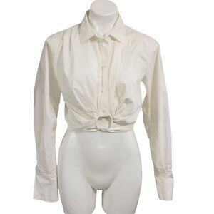 Frame top white crop wrap tie waist button up long sleeve S